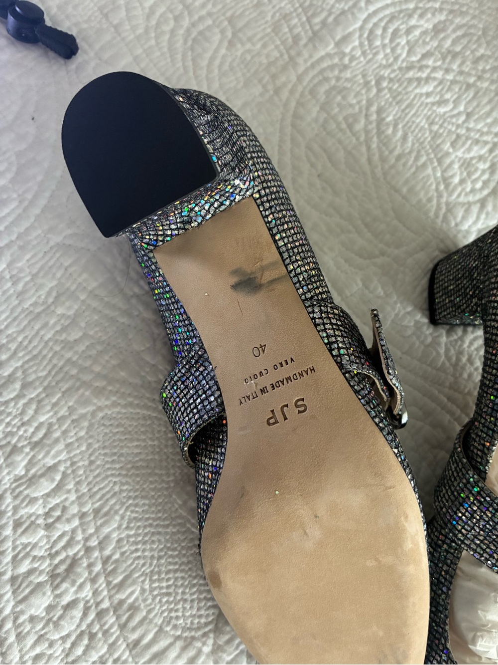 SJP by Sarah Jessica Parker Iridescent Crystal Block Heel Pump in Black - Picture 4 of 4